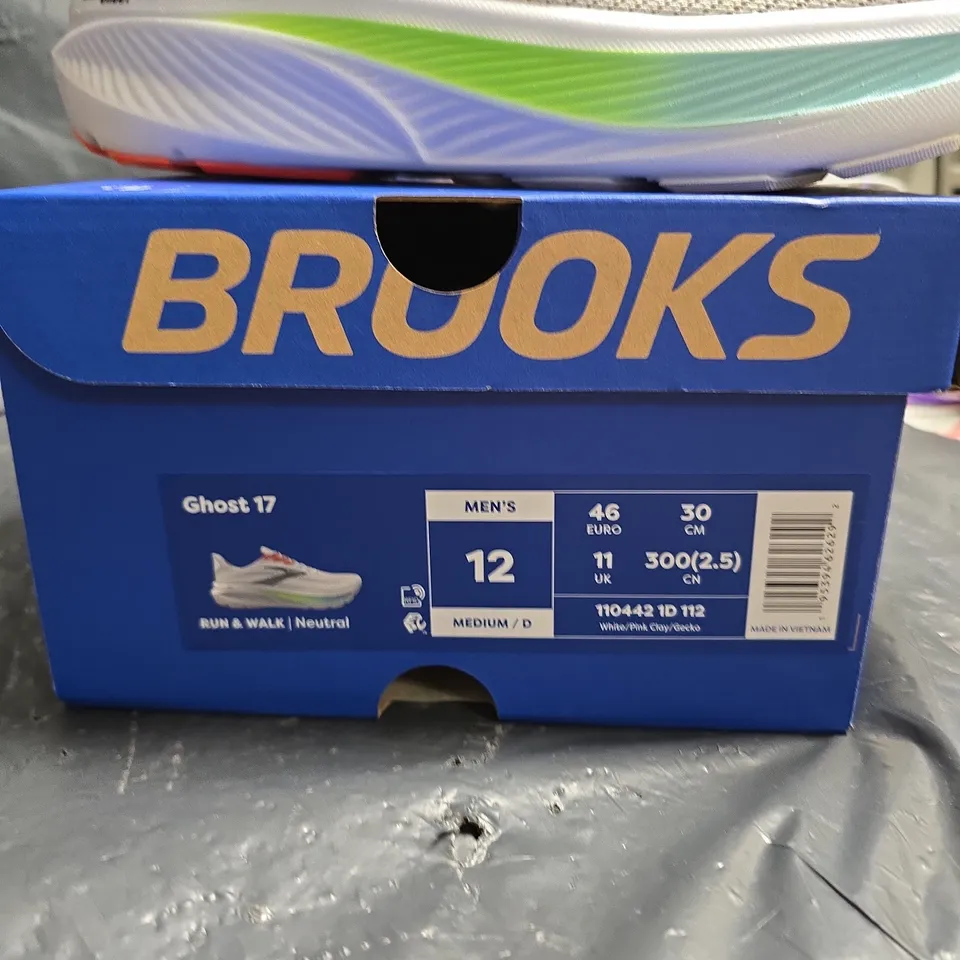 BROOKS GHOST 17 MEN’S RUNNING SHOES – UK 11 (US 12) – GREY/WHITE