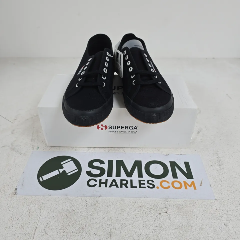 BOXED PAIR OF SUPERGA COTU CLASSIC SHOES IN BLACK - UK 10.5