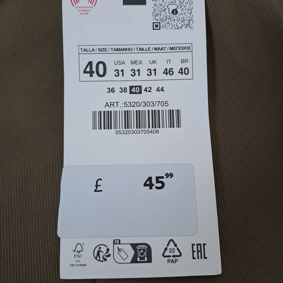 ZARA KHAKI GREEN TROUSERS - UK 31