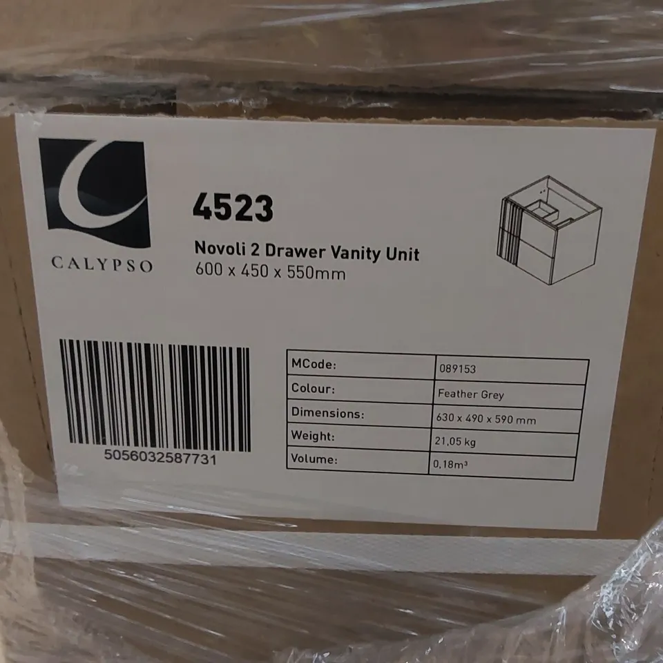 PALLET TO CONTAIN 12 X BOXED CALYPSO NOVOLI 2 DRAWER VANITY UNITS 