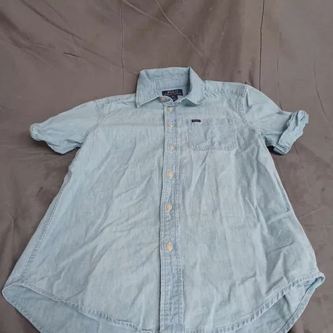 POLO RALPH LAUREN SHORT SLEEVE BUTTON UP SHIRT IN LIGHT BLUE SIZE 10-12 YRS