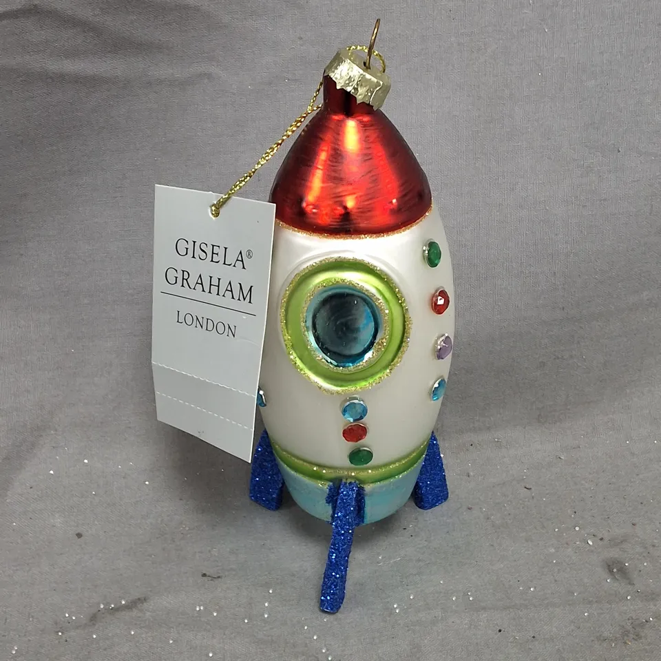 SET OF 12 GISELA GRAHAM SPACE ROCKET THEMED HANGING TREE BAUBLES