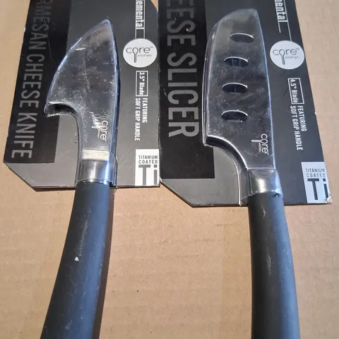 TWENTY BRAND NEW CORE KITCHEN ELEMENTAL KNIVES TO INCLUDE: TEN CHEESE SLICERS 4.5" BLADE AND TEN PARMESAN CHEESE KNIVES 3.5" BLADE