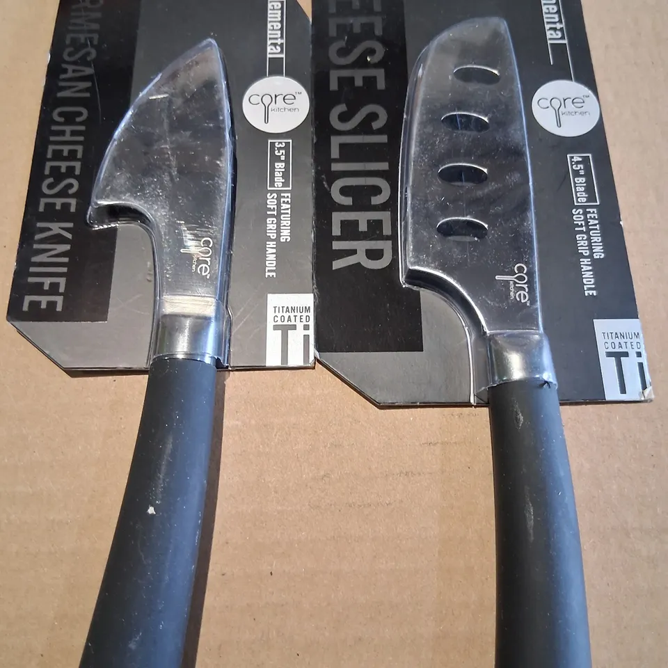 TWENTY BRAND NEW CORE KITCHEN ELEMENTAL KNIVES TO INCLUDE: TEN CHEESE SLICERS 4.5" BLADE AND TEN PARMESAN CHEESE KNIVES 3.5" BLADE