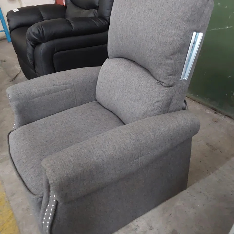 DESIGNER PUSH BACK RECLINING EASY CHAIR GREY FABRIC STUDDED DETAIL 