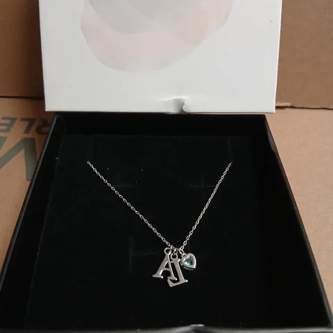 UNIQ HANDMADE CO NECKLACE WITH 'A' AND 'I' INITIAL CHARMS AND BLUE HEART CHARM