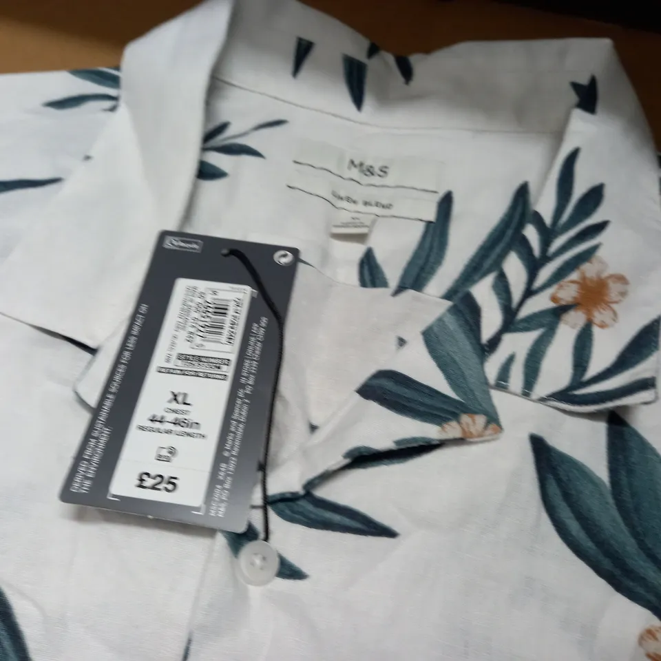 M&S LINEN BLEND FLORAL SHIRT - XL