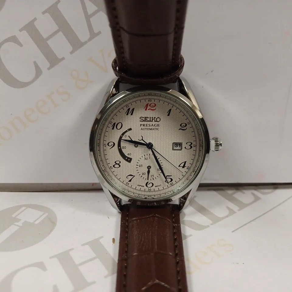 SEIKO PRESAGE AUTOMATIC WHITE DIAL LEATHER WATCH STRAP