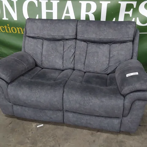 DESIGNER POWER RECLINING TWO SEATER SOFA GREY MACAU FABRIC WITH BLACK PIPING