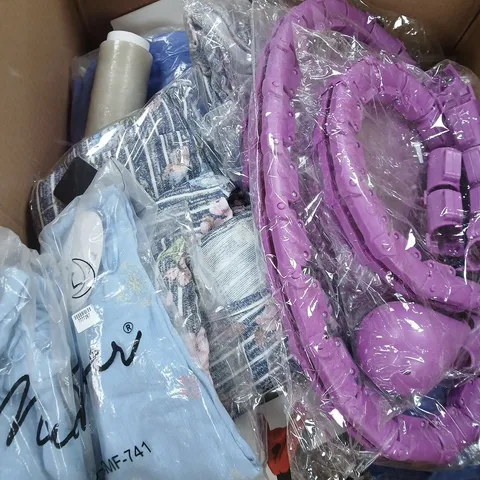 LARGE BOX OF ASSORTED ITEM TO INCLUDE CLOTHING , POWERSTATION ETC...