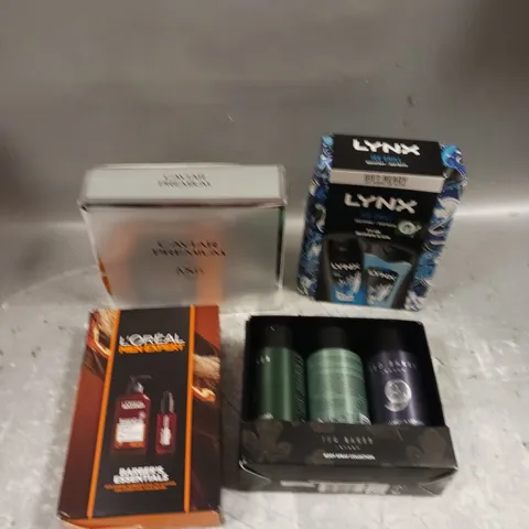 LOT OF 4 ASSORTED COSMETIC GIFTSETS TO INCLUDE - LYNX ICE CHILL BODY DUO - L'OREAL MEN EXPERT BARBER'S ESSENTIALS - TED BAKER BODY SPRAY COLLECTION - ETC