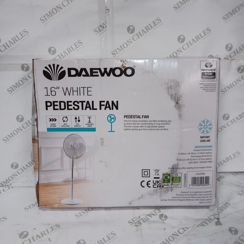 DAEWOO 16" PEDESTAL FAN - WHITE 