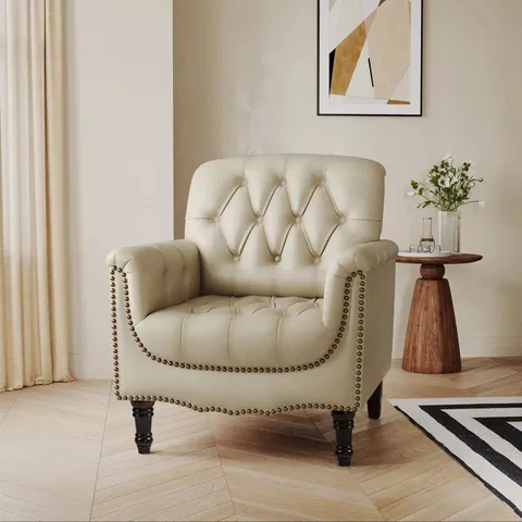 BOXED SELBOURN CHESTERFIELD FAUX LEATHER STATEMENT CHAIR - BEIGE