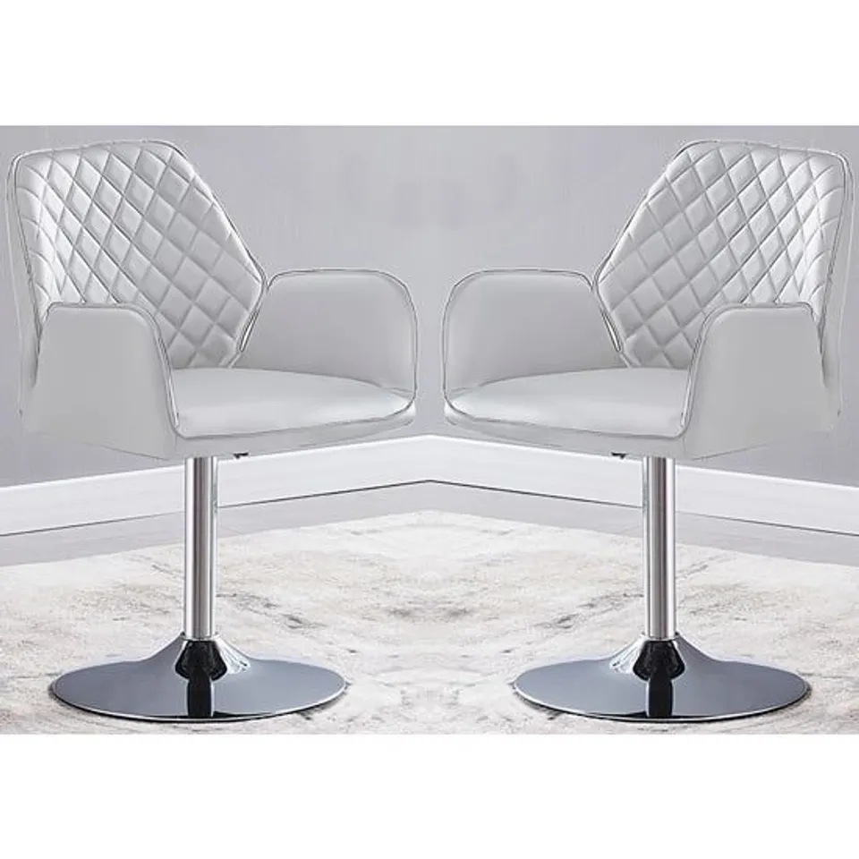 BRAND NEW BOXED SET OF 2 BUCKTEREAR TWIST DINING CHAIRS IN WHITE WITH CHROME BASE (1 BOX)