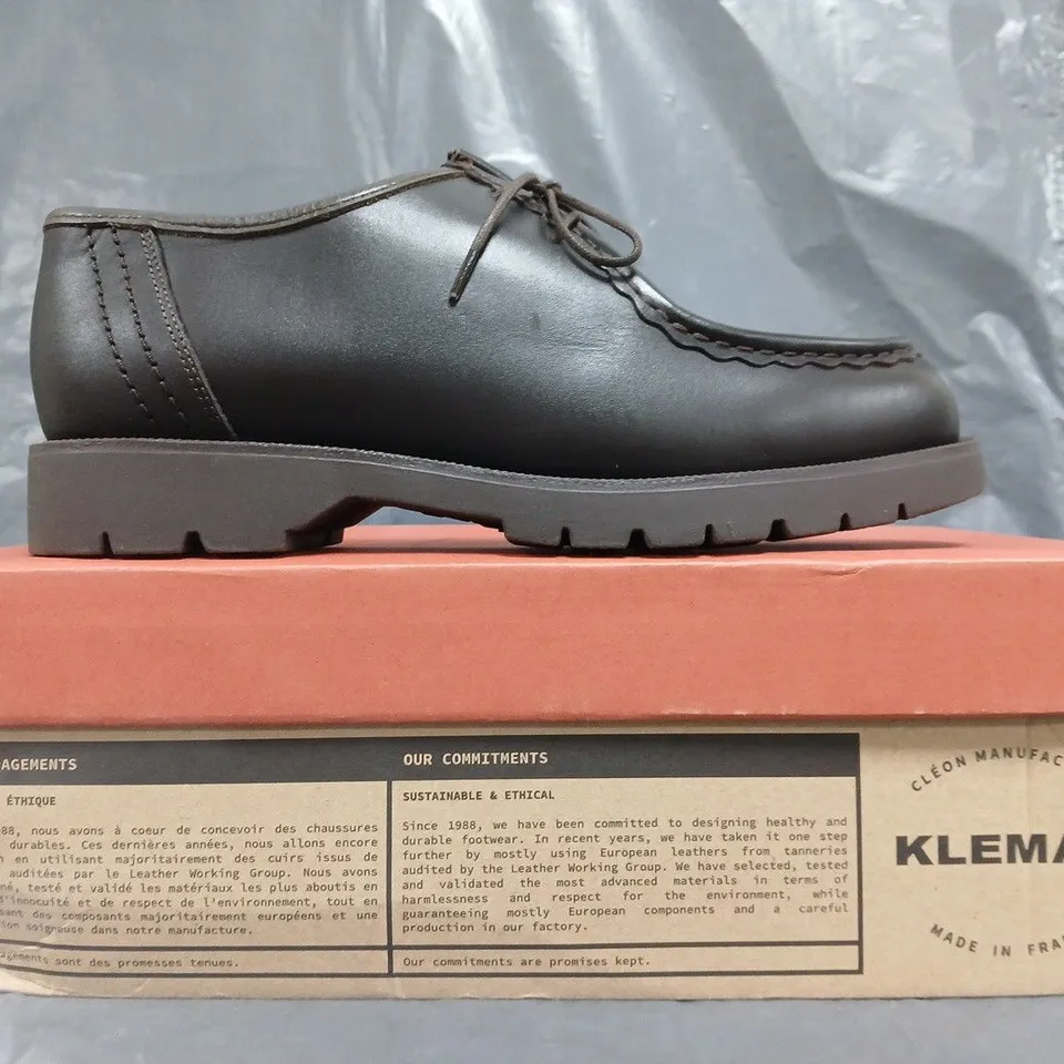 BOXED PAIR OF KLEMAN SHOES IN DARK BROWN SIZE EU 42