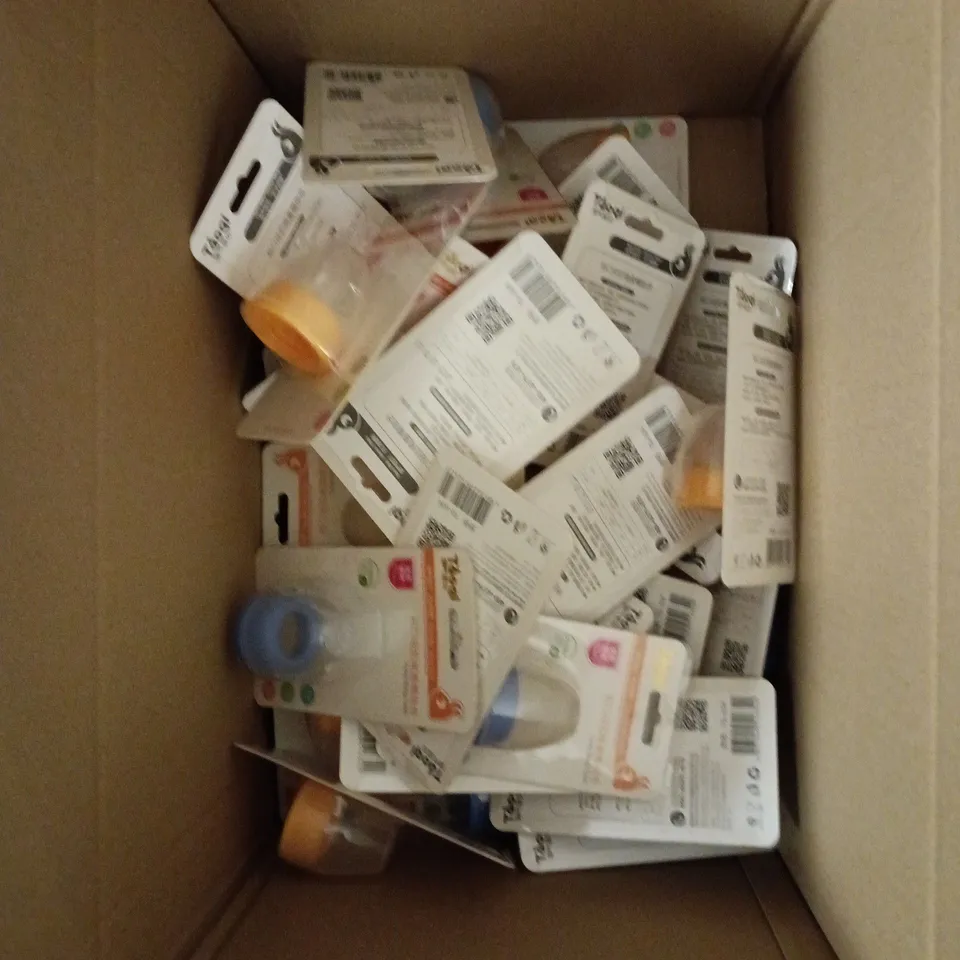 BOX OF APPROXIMATELY 30 BABY BOTTLE LIDS