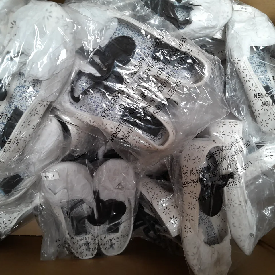 BOX OF APPROXIMATELY 20 PAIRS OF DESIGNER SLIP-ON SHOES IN WHITE - VARIOUS SIZES