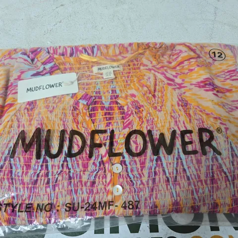 MUDFLOWER LONG SLEEVE RUFFLED TOP, MULTI - SIZE 12