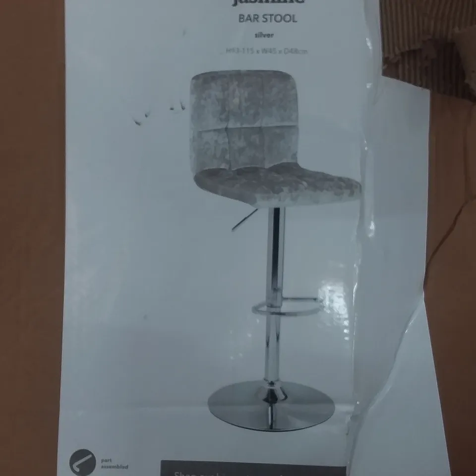 BOXED JASMINE BAR STOOL IN SILVER - H93-115 X W45 XD48 CM 