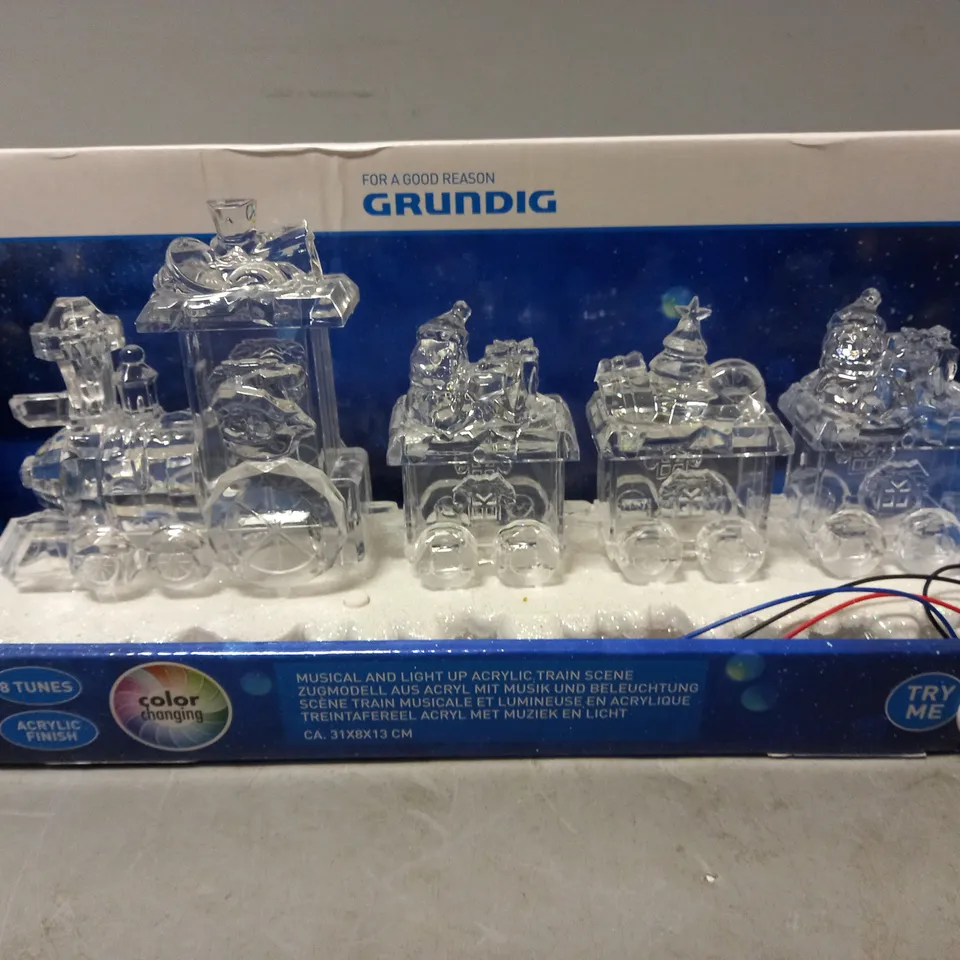 LOT OF 3 BRAND NEW GRUNDIG MUSICAL LIGHT UP ACRYLIC TRAIN SCENES