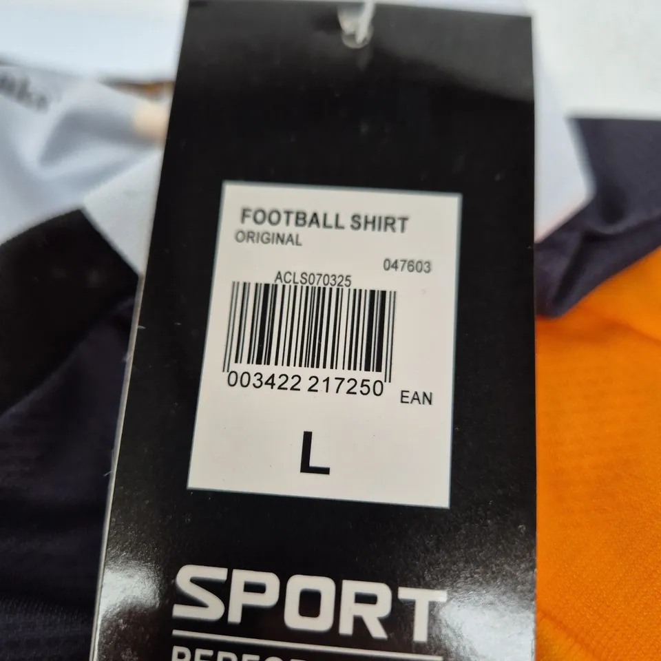 HULL CITY AFC FOOTBALL SHIRT – ORANGE & NAVY STRIPES – UK SIZE L