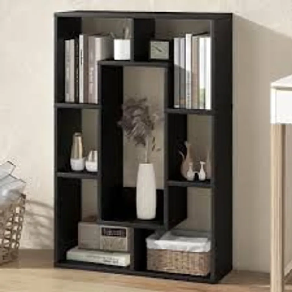 BOXED COSTWAY 7 SHELF BLACK GEOMETRIC BOOKSHELF