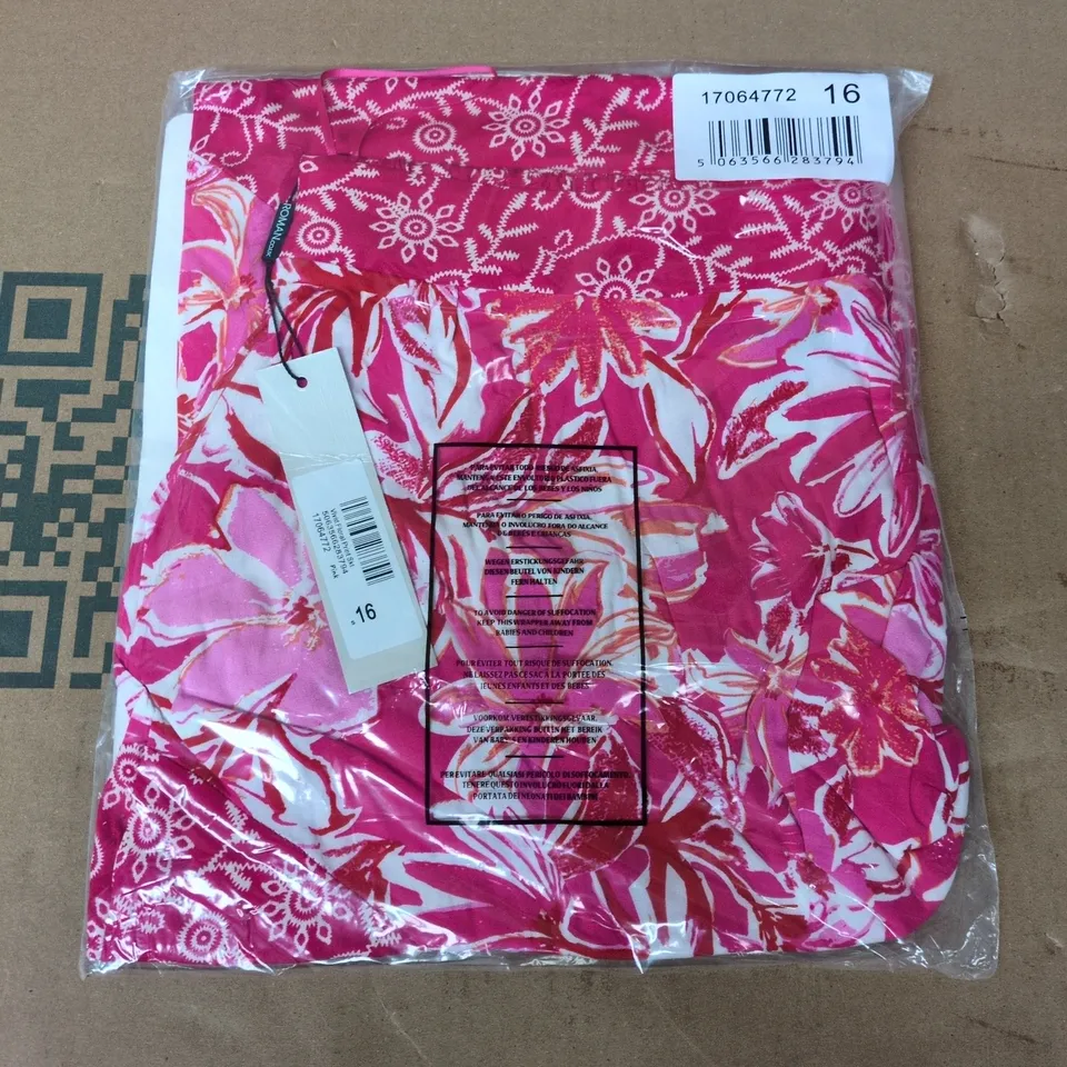 BAGGED ROMAN VIVID FLORAL PRINT SKIRT IN PINK - S16