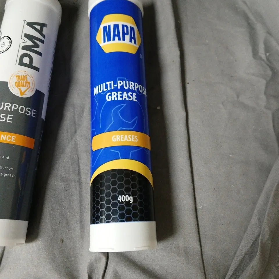 BOX OF APPROXIMATELY 10 TUBES OF ASSORTED PMA & NAPA MULTI-PURPOSE GREASE 400G TUBES 
