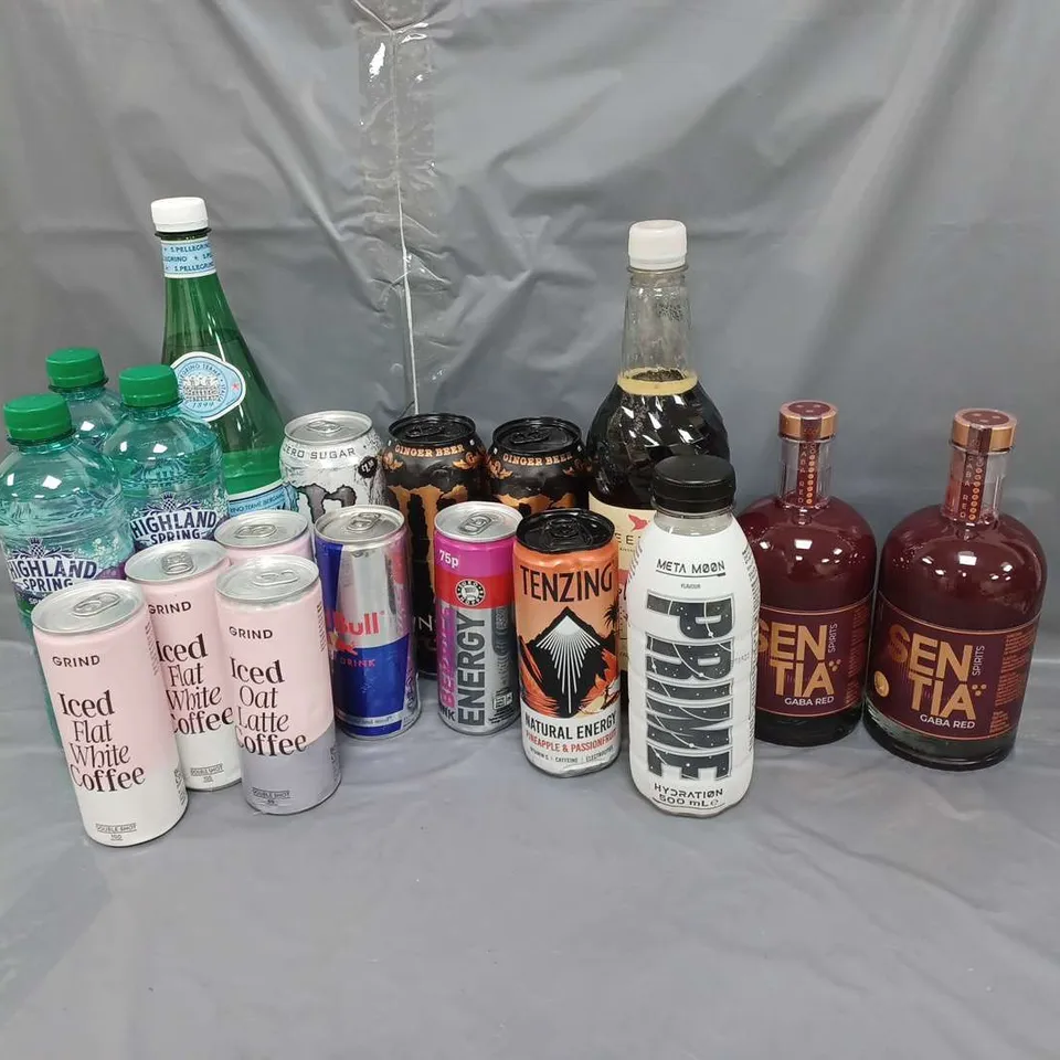 LOT OF APPROXIMATELY 15 ASSORTED DRINKS TO INCLUDE STILL WATER, MONSTER AND PRIME