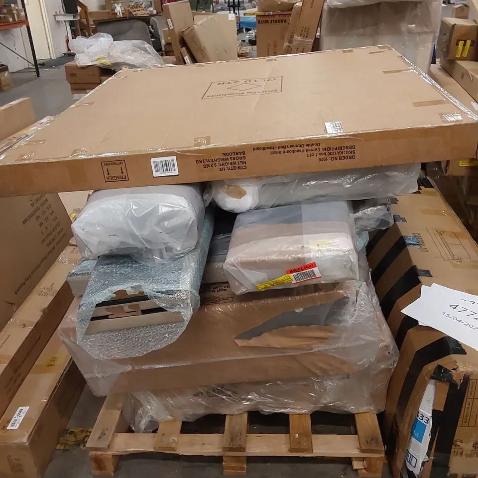 PALLET OF ASSORTED DESIGNER BEDS AND BED PARTS