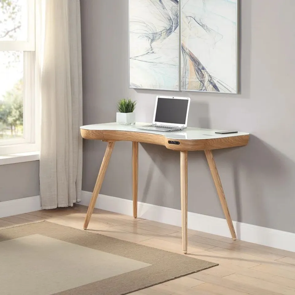 BOXED EMIL SMART DESK - OAK & WHITE (1 BOX)