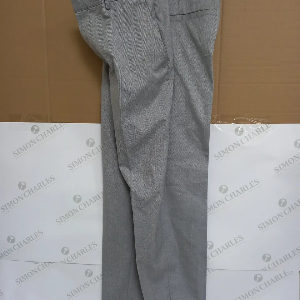 TED BAKER TAPERED HERRINGBONE TROUSERS IN LIGHT GREY - 32R