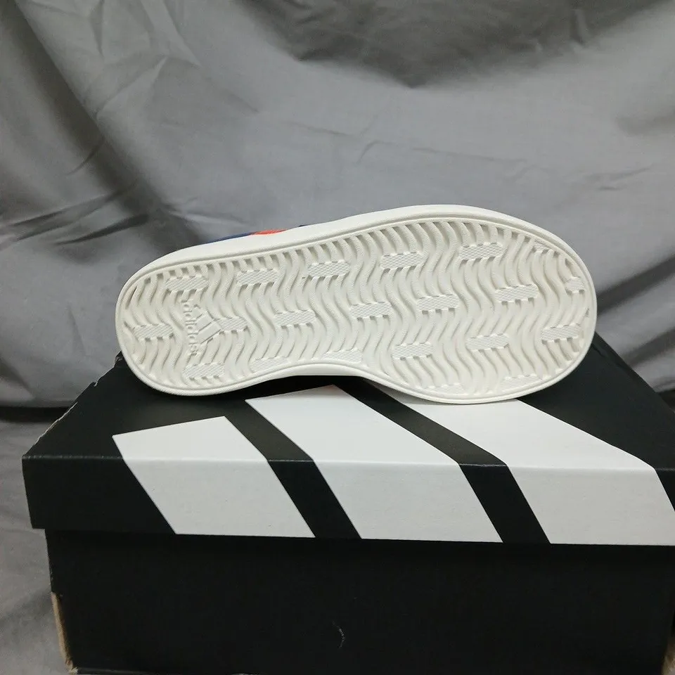 ADIDAS KIDS' TRAINERS – BLUE WITH ORANGE STRIPES - SIZE 10