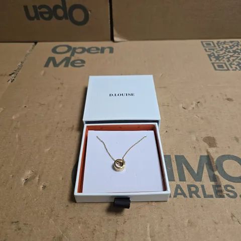 D. LOUISE GOLD TONE NECKLACE WITH CIRCULAR PENDANT – BOXED
