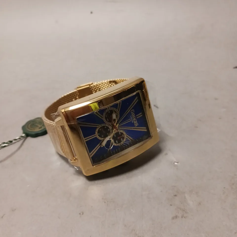 GAMAGES EXCLUSIVE NAVY DIAL GOLD COLOUR CASE WATCH