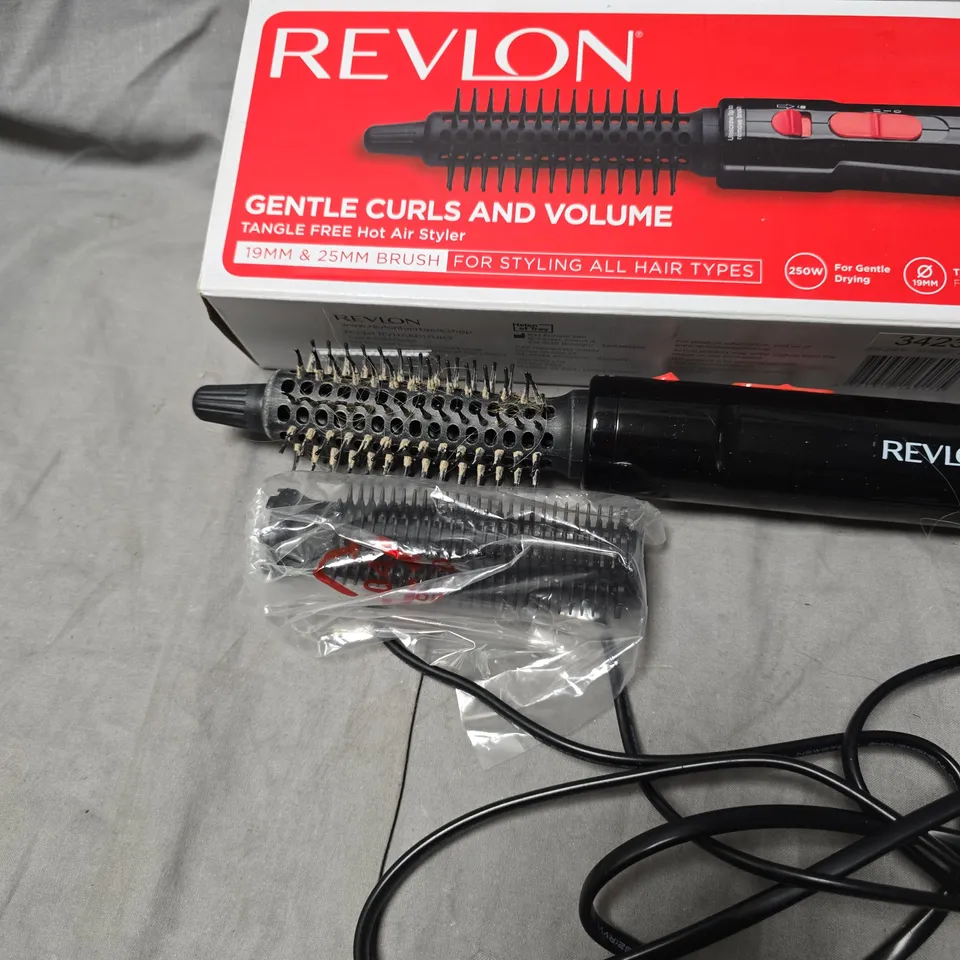 REVLON GENTLE CURLS AND VOLUME HOT AIR STYLER WITH 19MM & 25MM BRUSH – BLACK