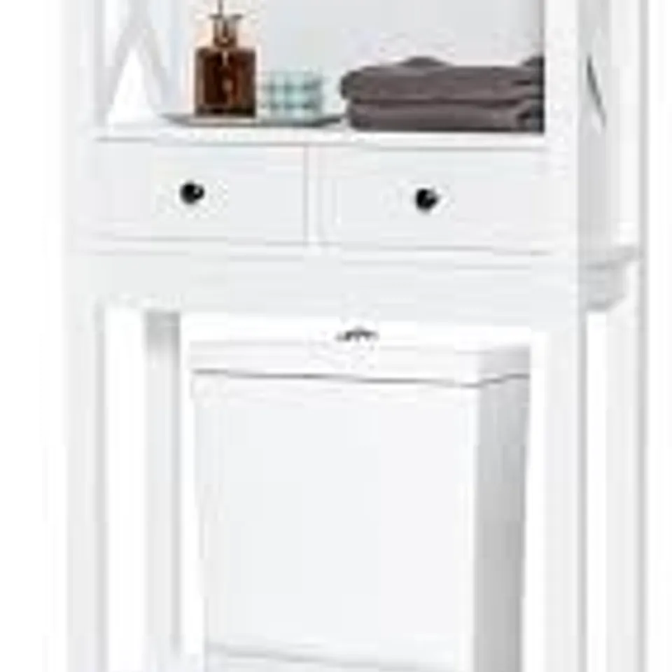 BOXED COSTWAY X-FRAME OVER THE TOILET BATHROOM STORAGE SHELF WITH 2 DRAWERS