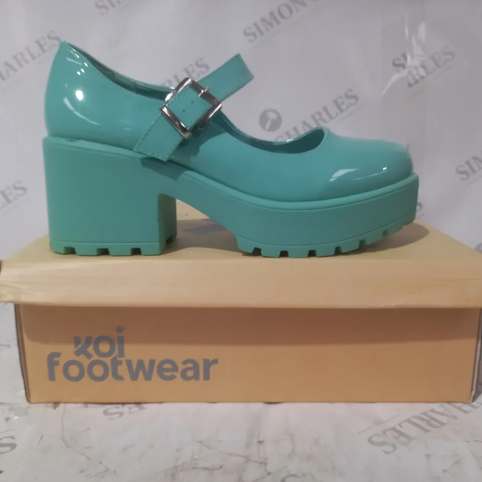 BRAND NEW BOXED PAIR OF KOI VEGAN LEATHER TIRA MARY JANES FRESH MINT EDITION SHOES IN GREEN UK SIZE 5