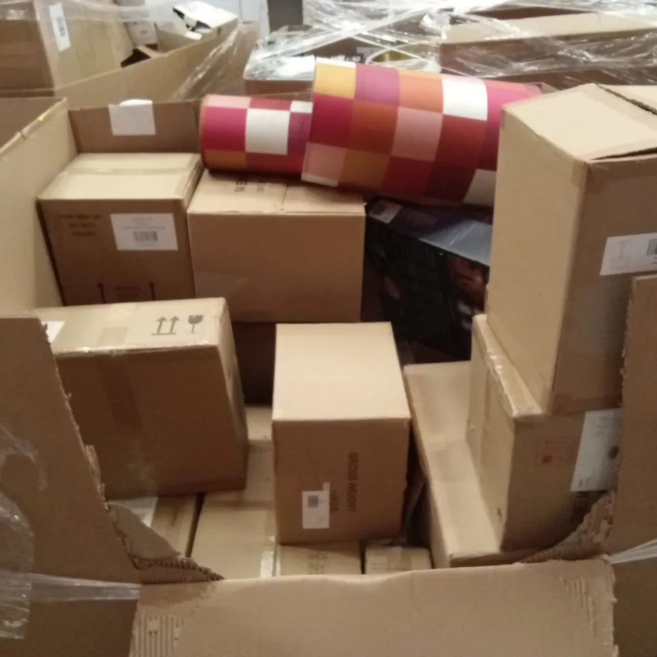 PALLET TO CONTAIN APPROXIMATELY 28 DESIGNER INDOOR LIGHTING PRODUCTS TO INCLUDE; WALL LIGHTS, CEILING LIGHTS, LIGHT SHADES ETC