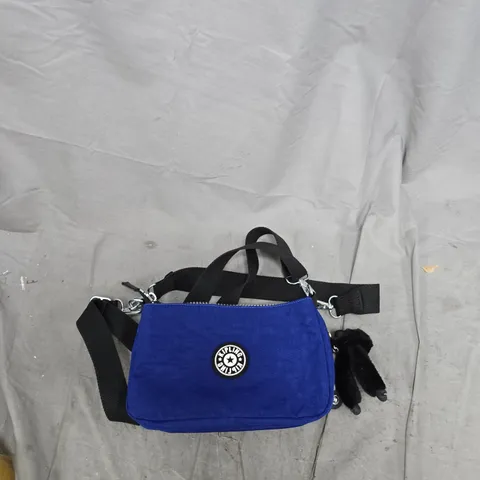 KIPLING BLUE CROSSBODY BAG WITH MONKEY KEYCHAIN