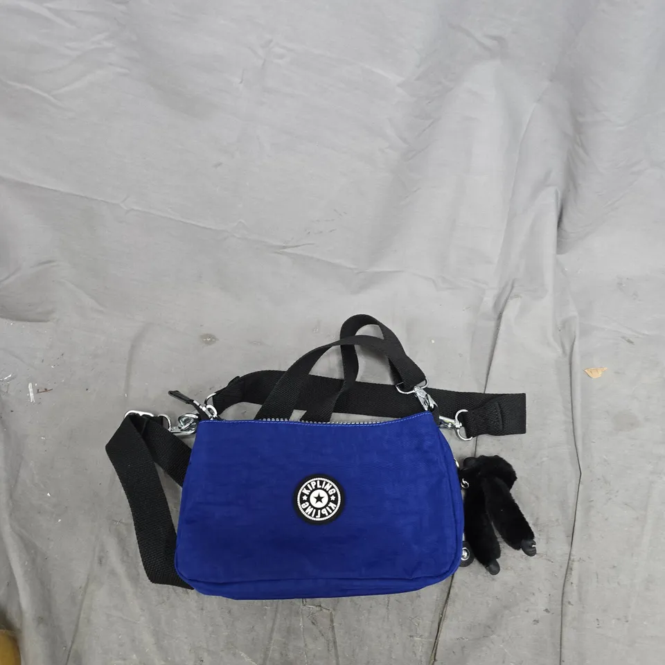 KIPLING BLUE CROSSBODY BAG WITH MONKEY KEYCHAIN