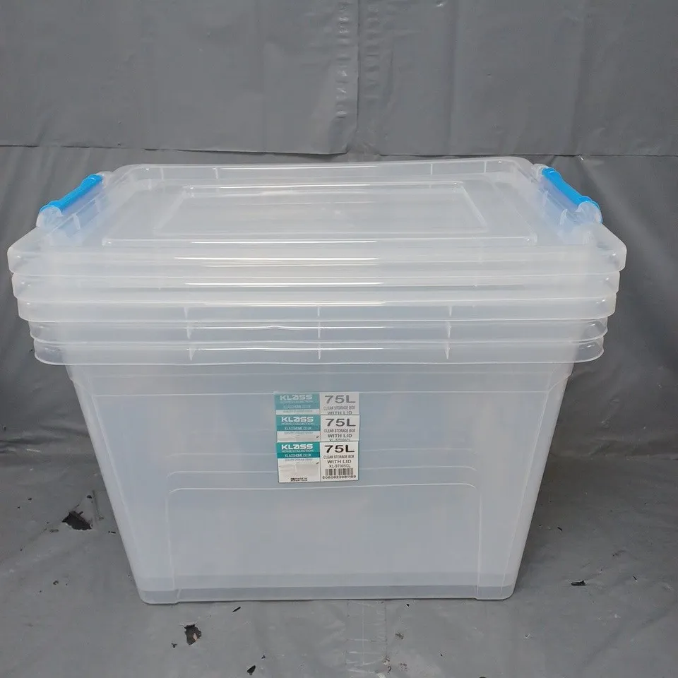 3X KLASS 75L CLEAR STORAGE BOXES WITH LID - COLLECTION ONLY
