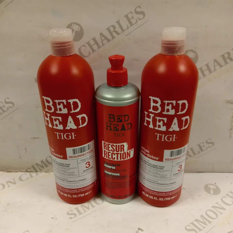 BOX OF 3 BED HEAD HAIR CARE PRODUCTS TO INCLUDE SHAMPOO & CONDITIONER 