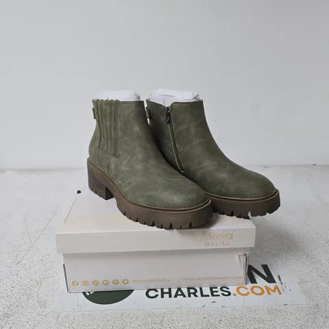 BLOWFISH MALIBU GREEN ANKLE BOOTS – WOMEN'S, SIDE ZIP, SUEDE-LIKE UK 7 
