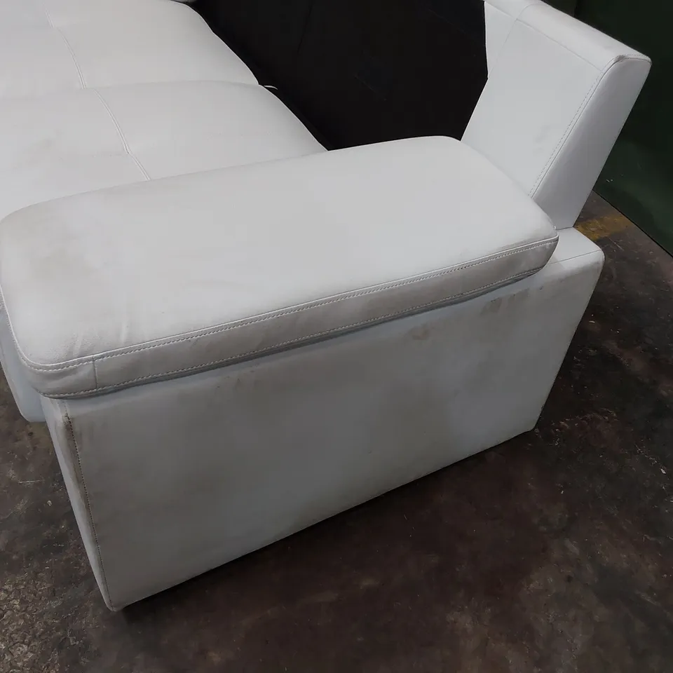 DESIGNER TWO SEATER SOFA LIGHT GREY LEATHER 