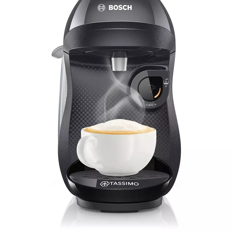 BOXED TASSIMO BY BOSCH HAPPY FRIENDLY POD COFFEE MACHINE WITH 70 DRINKS VALUE STARTER BUNDLE, TAS102EGBC - BLACK RRP £106