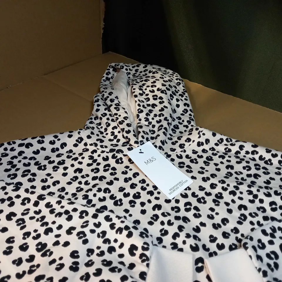 M&S CREAM/BLACK PRINT COTTON JNR HOODIE - AGE 12/13YRS