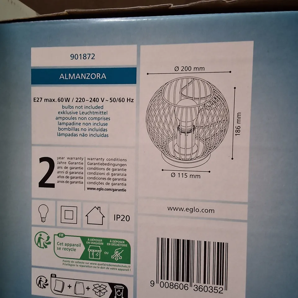 BOXED EGLO ALMANZORA CEILING FITTING. - SPHERICAL WIRE CAGE, E27, BOXED