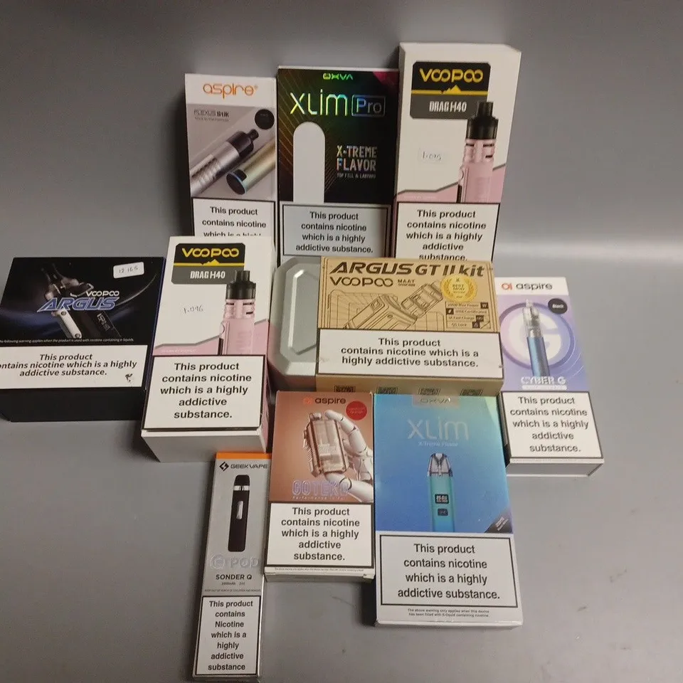 APPROXIMATELY 10 ASSORTED E-CIGARETTE PRODUCTS TO INCLUDE VOOPOO, ASPIRE, OXVA ETC 