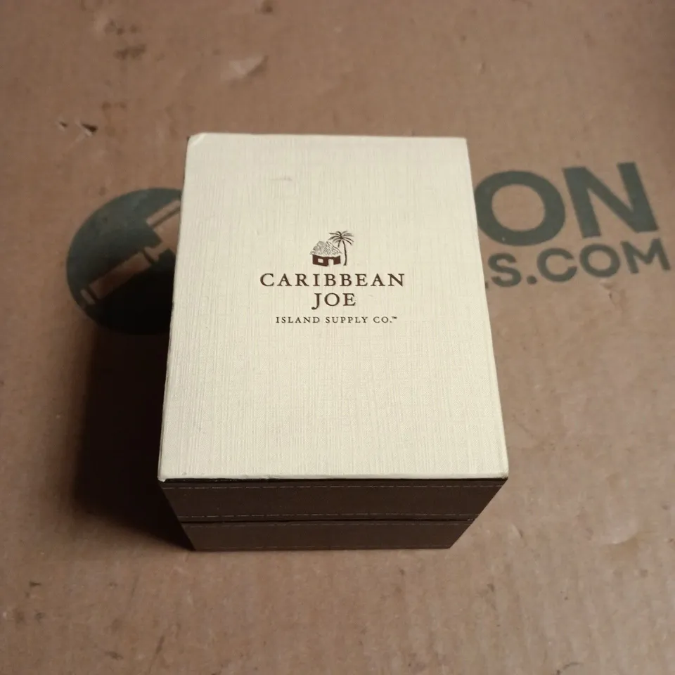 BOXED CARIBBEAN JOE TEAL DIAL WATCH WITH BLACK LEATHER STRAP